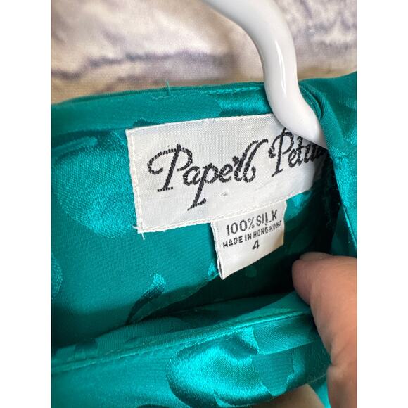 Pape'll Petites Vintage Turquoise 100% Silk Long Sleeve Peplum Midi Dress SZ 4P - Picture 4 of 5